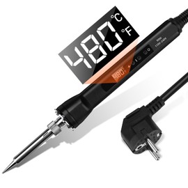 VOKTTA Lötkolben-Set mit LCD-Anzeige, 90W Digitalanzeige Thermostat, AC220V Lötpistole, Einstellbare und Verriegelte Temperaturen 180℃-480℃, Mit keramischem Heizkern, Schweißwerkzeug schwarz