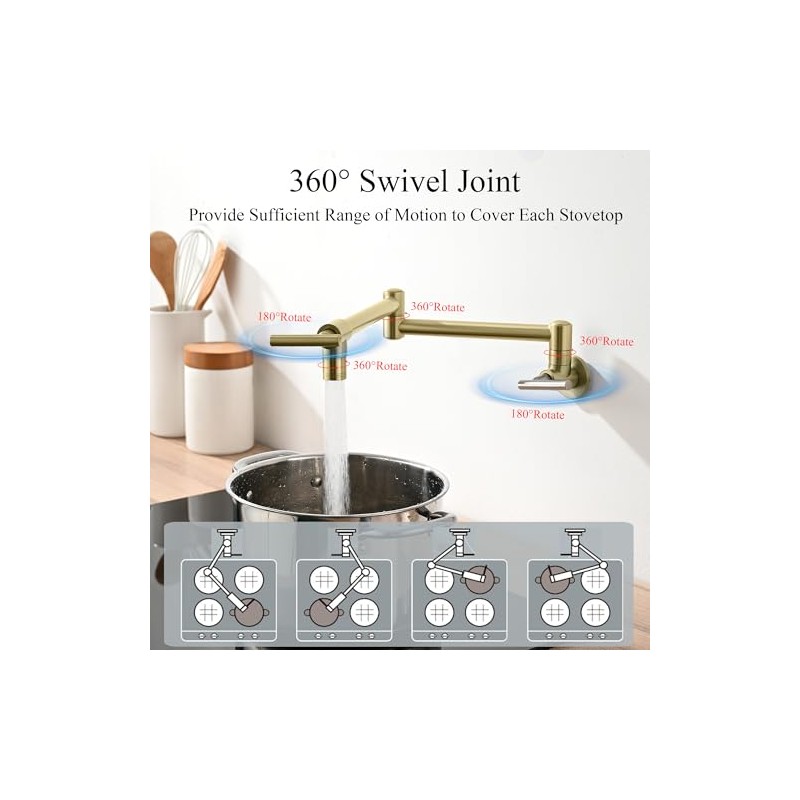 Pot Filler Faucet Wall Mount - 3 Spray Modes, Double