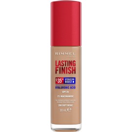 Rimmel Lasting Finish 35Hr Foundation 200 Soft Beige, Full Coverage, Hydrating, SPF20, Hyaluronic Acid, Vitamin E, 2% Niacinamide, All Day Wear, Vegan, Cruelty Free