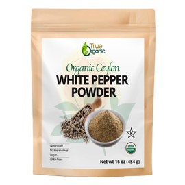 True Organic White Peppercorns Powder, 16 Oz, USDA & Kosher certified Organic Pepper, Organic White peppercorns, 100% Pure Ground white pepper.
