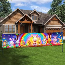 BlissYard Easter Bunnys Banner 78 * 17 inchs Happy Easter Seasonal Banner Shoot Background Decoration Yard Banner Easter Party Decoration Indoor and Outdoor Display Banner