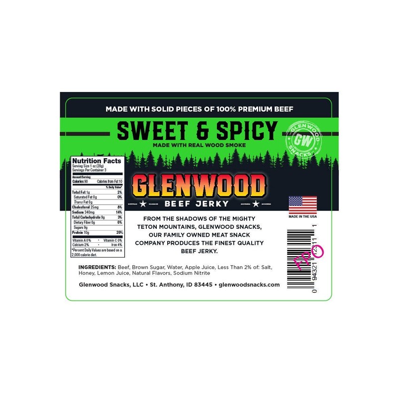 Glenwood Jerky 10oz Bag 100% Beef Jerky (SWEET & SPICY)