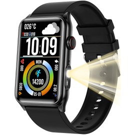 Fitness Tracker Smart Watch with LED Flashlight, 24/7 Stress/SpO2/Heart Rate Monitor, Sleep Tracker 100+ Sport Modes Step Calorie Counter Pedometer IP68 Waterproof for Android iOS (Bluetooth, Black)