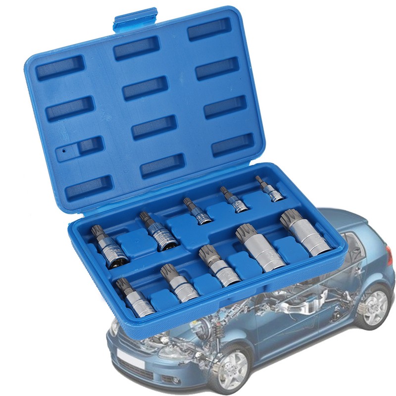10Pcs 12 Point Triple Square Splined Bit Socket Set M4-M18