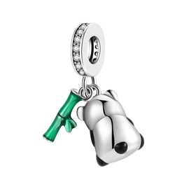 EHEG Cute Panda Bamboo Dangle Charms for Women Bracelets and Necklaces 925 Sterling Silver with 5A Cubic Zirconia, Pendants Beads Jewelry Gifts for Women