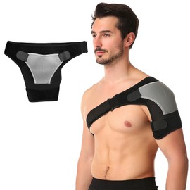 Schulterstütze mit Druckpolster für Herren, Verstellbar, Komfortabel & Leicht, Schulterbandage für schulterschmerzen, Sehnenscheidenentzündung, Einheitsgröße für Alle (Links,dunkelgrau)