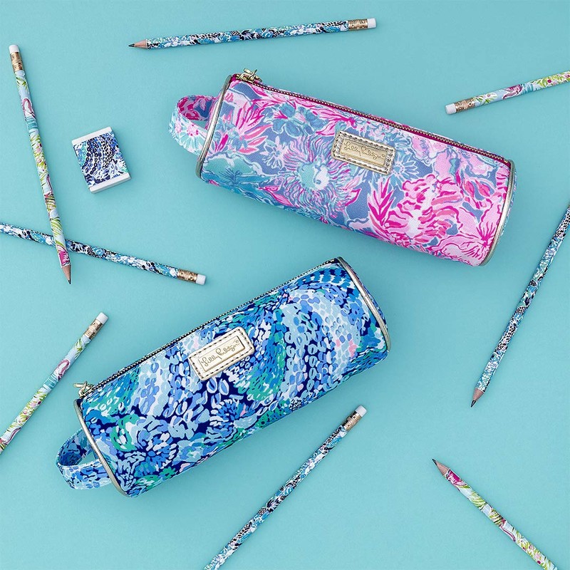 Lilly Pulitzer Pink Pencil Pouch Holder, Cute Travel Bag/Case with