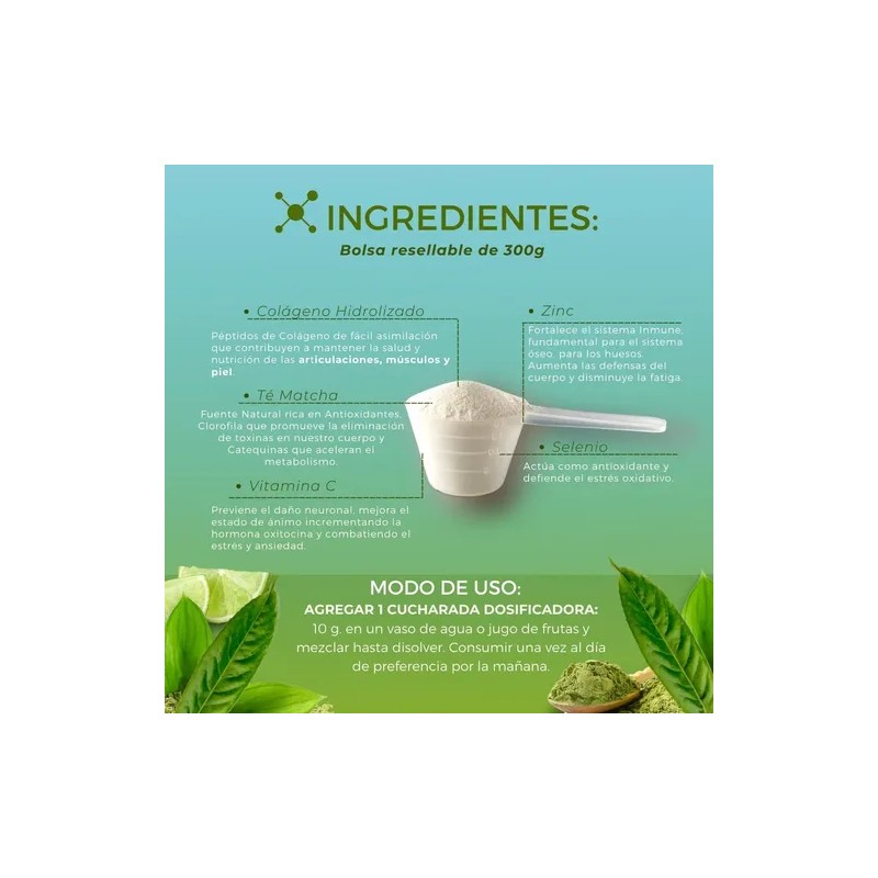 Biosuple Colágeno Hidrolizado Sin Sabor 300g + Té Matcha Vitamina