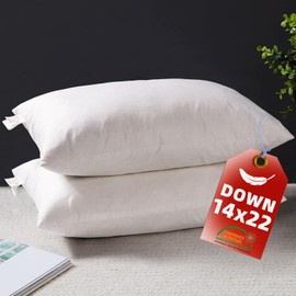 YSTHER Down Feather Throw Pillow Inserts 14x22 Set of 2 Firm Large Lumbar Pillows for Bed Decorative Couch Soft Pillows for Sleeping Indoor White Cotton Pillow Sofa Travel