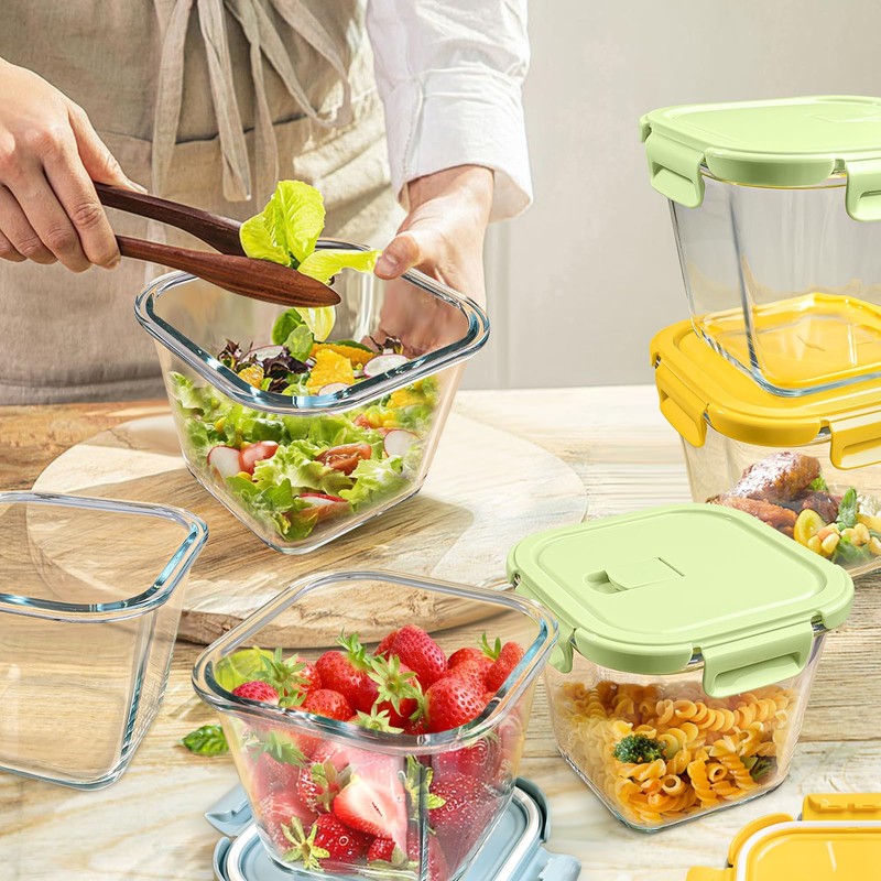 Glass Soup Containers with lids 4 Cup, 32 oz Glass