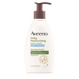 Aveeno Sheer Hydration Daily Moisturizing Fragrance-Free Lotion with Nourishing Prebiotic Oat, Fast-Absorbing Body Moisturizer for Dry Skin with Lightweight, Breathable Feel, 12 fl. oz
