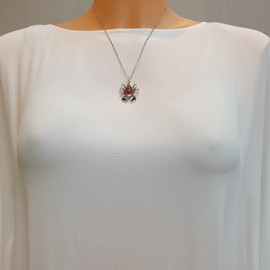 Kiara Jewellery 925 Sterling Silver Scorpion Pendant Necklace Inlaid With Baltic Cognac Amber on 18" Sterling Silver Chain.