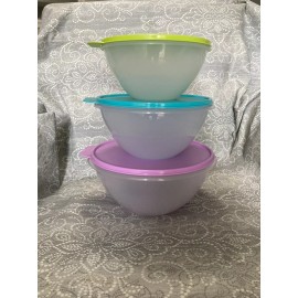 Tupperware New Classic Wonderlier Bowl Bowls Set of 3 Sheer With Color Seals