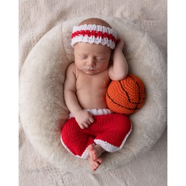 Bellasignoro Newborn Baby Photography Props Crochet Basketball Outfit for Infant Unisex (Red)