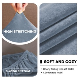 Velvet Round Saucer Chair Cover High Stretch Moon Chair Slipcover, Removable Barrel Chair Cushion Cover Saucer Chair Furniture Protector for Living Room, Large, Stone Blue (Cover Only)