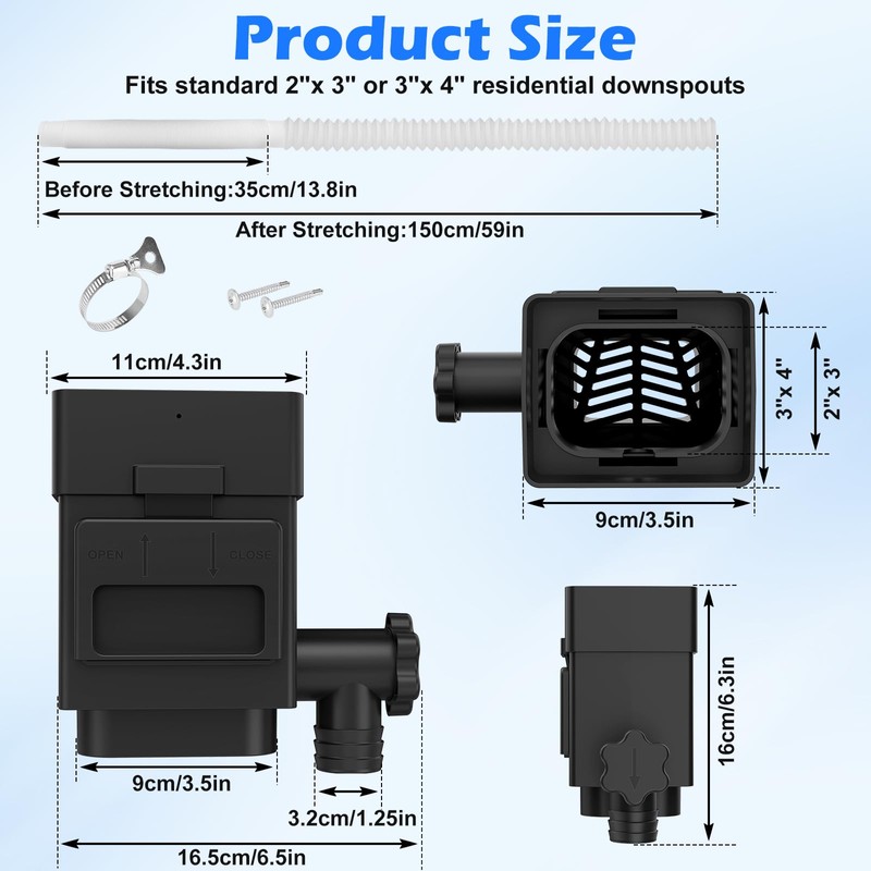 WADEO Rainwater Collection System, Downspout Diverter Fits for 2"x 3"