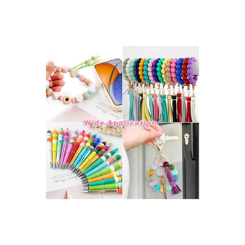 Kovict 200pcs Silicone Beads, 12mm Silicone Beads for Keychain Making,