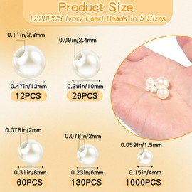 1228pcs Pearl Beads for Jewelry Making Pearl Beads for Bracelets Pearl Beads for Crafts Pearl Beads for Bracelet Making Kit Pearl Beads with Holes for Jewelry Making, Imitation Pearls for Fillers