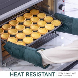 COOK WITH COLOR Silicone Oven Mitts- Heat Resistant Gloves with Soft Quilted Lining Oven Mitt Pot Holders for Cooking and BBQ, Teal, Material Mitt Set