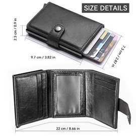 SENLINLU Mens Wallet, Card Holder, Aluminum Pop up Wallet, RFID Blocking Metal Bank Card Case Hold up to 15 Cards, with ID Window, Cash Slot, Button Lock (Black)