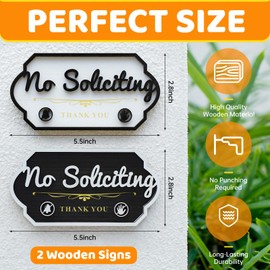 No Soliciting Sign For House,2 Pcs Wooden No Soliciting Sign For Front Door,Funny No Solicitors Signs For Home,Business,Please Do Not Knock Or Ring Doorbell Sign