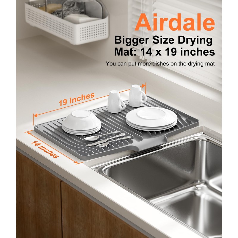 Kitchen Dish Drying Mat, 19 x 14 inches, Grey