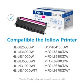 1-Pack TN-439M TN439M Toner Cartridge Replacement for Brother TN439 TN-439 Magenta Toner for HL-L9310CDW HL-L8260CDW HL-L8360CDW HL-L8360CDWT MFC-L9570CDW MFC-L8610CDW MFC-L8900CDW Toner