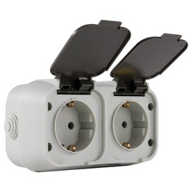 REV REV Standard, Doppelsteckdose-Feuchtraumsteckdose, IP44, Aufputz, grau