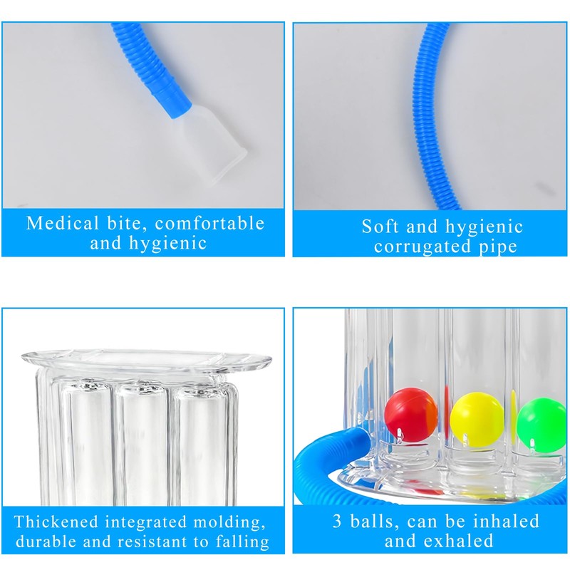 Deep Breathing Lung Exerciser, 3 Ball Incentive Spirometer, Washable and