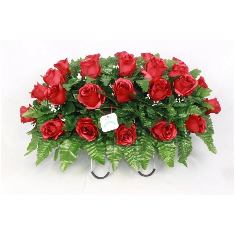 XL Handcrafted Red Rose Cemetery Arrangements, Headstone Saddle