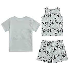 Funnycokid Girls Pajamas Size 6 Panda Short Sleeve Set 3 Pieces Kids Summer Pjs 5 Loungewear Tank Top Shorts Sleepwear Size 5-6