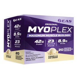 Experimental and Applied Sciences EAS Original Myoplex Maximum Muscle Builder | Meal Replacement Protein Drink Mix | Quality Protein Blend | 42g Protein | 20 Individual Packets (Vanilla Ice Cream)