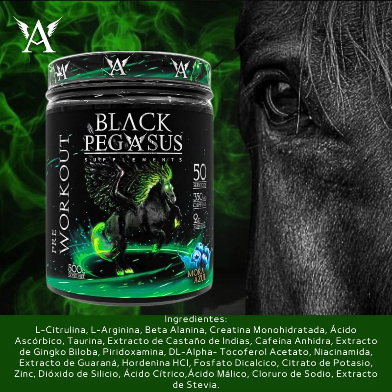 Pre Entreno Óxido Nítrico Black Pegasus Sabor Mora Azul 500g