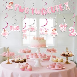 Kreatwow Ballet 2nd Birthday Decorations Two Two Cute Birthday Banner Ballerina Tutu Hanging Swirl Ballerina Party Decorations Tutu Cute 2nd Bday Decor Ballet Dancing Party Decor Pink Bow Bday Supply