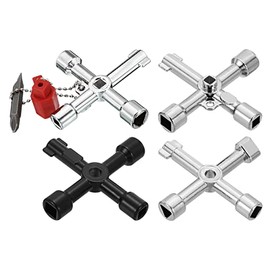 PATIKIL Multifuncional Universal Transversal Llave Kit, 4 Paquete Zinc Aleación 4 Vías Plomero Llaves para Electricidad Control Agua Gas Contador Caja Armario Gabinete, Plateado