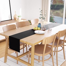 Encasa Homes table runner for 6 seater table, super black, large 40 x 150 cm, 100% cotton plain dyed decoration towel for party, banquet, restaurant, machine washable