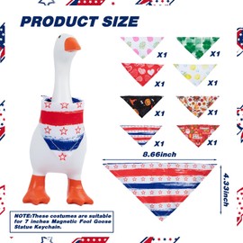 8Pcs Holiday Desk Goose Outfits 7 inch Desk Goose Bandana Summer 4th of July All Seasons Magnetic Desk Goose Clothes Costume Triangle Bibs Scarf Neckerchief for Mini Porch Goose Duck Decor