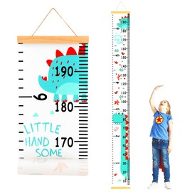 DOOLMIN Baby Height Growth Chart, Canvas Height Measuring Chart for Kids Child Toddler Boys Girls, 79" x 7.9" Hangable and Removable Waterproof Wood Ruler for Wall Room Nursery Décor (Dinosaur)