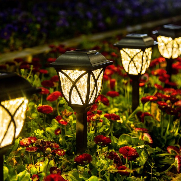 GIGALUMI Solar Outdoor Lights, 6 Pack LED Solar Lights Outdoor Waterproof, Decorative Solar Pathway Lights for Yard, Patio, Landscape, Walkway (Warm White)