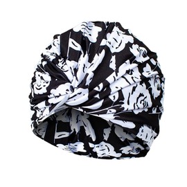 SUNTRADE Women Lady Girls Bathing Cap Long Short Hair Swiming Cap Pleated Knotted Turban Hats Non-Waterproof Swim Cap (Black-Rose)