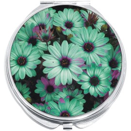 NewCharms Teal Daises Flowers Compact with Mirrors - Perfect for your Pocket or Purse