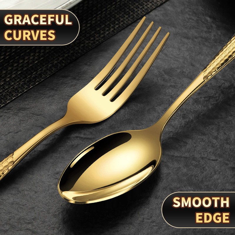 Lemeya 20-Piece Hammered Gold Silverware Set for 4 with Serrated
