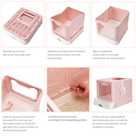 HelloMiao Large Cat Litter Box Foldable Drawer Style Cat Litter Toilet Enclosed Deodorant Cat Litter Pan with Plastic Cat Litter Scoop for Cats Under 17.6 Ib, Free Give a Feather cat Toy Random Color