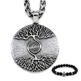 BaviPower Tree of Life Viking Yggdrasil Pendant Necklace 4mm Keel Chain Stainless Steel Asatru Pagan Jewelry for Men Women
