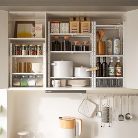 Ipotive Cabinet Organizer Shelf,Expandable Adjustable Stackable Kitchen Organizer,Metal Shelf risers for cabinets, Kitchens and desks(3Packs/White/Medium)