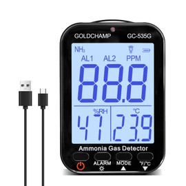 Ammonia Gas Meter Detector, NH3 Gas Monitor Sensor Range 0-100ppm, Resolution 0.1ppm with Temperature(℉/℃), Humidity, Backlight Display, Dual Alarm for Poultry, Farm, Home GC-535G