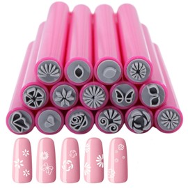 GLOBLELAND 15Pcs Nail Art Stamp Pens Set with Flower Plant Butterfly Love Heart Patterns Nail Stamping Stick Tools DIY Nail Art Tools for Women Home Manicures DIY Nail Art