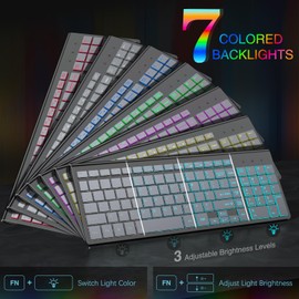 J JOYACCESS Combo de teclado y mouse inalámbrico con 7 opciones de retroiluminación, teclas de iluminación silenciosas, recargable tipo C, modo de reposo, 2.4G Slient portátil inalámbrico combinado