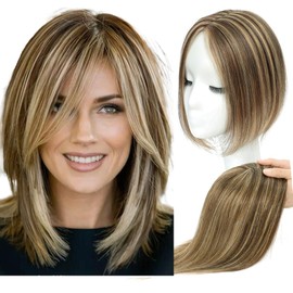 Lagomance Hair Toppers with Thinning Hair 100% Real Human Topper for Women 10 inch Medium Brown Mix blonde Hairpieces for Women 120% Density top toppers Hairpieces for Thinninghair#427