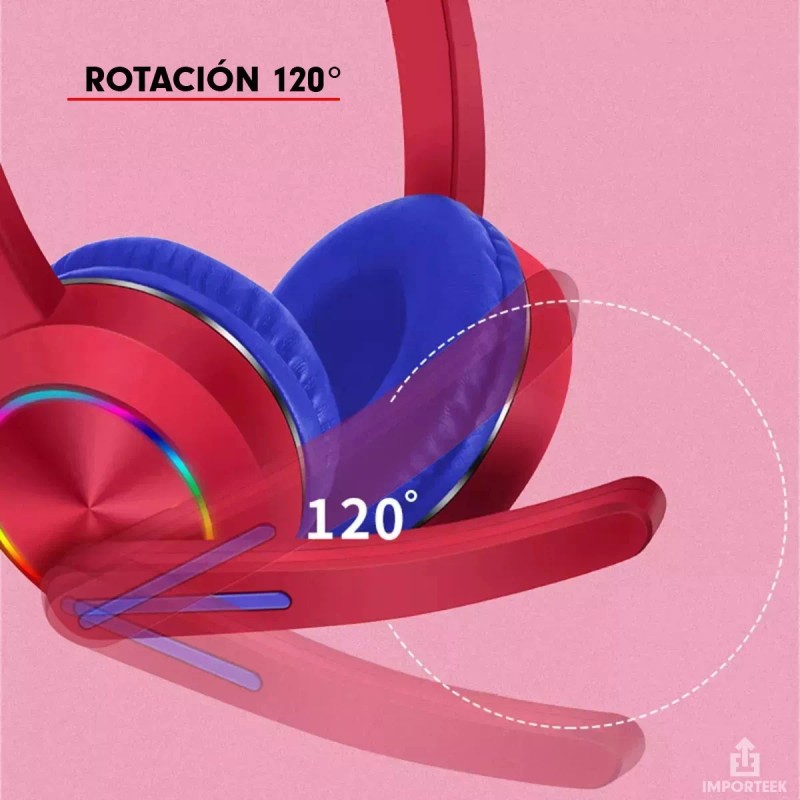 Importeek Audifonos Diadema Gamer Inalambrico Bluetooth Microfono Led